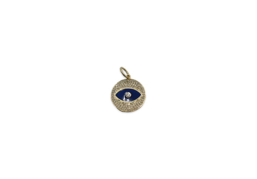 14K Gold Pavé Diamond & Enamel Evil Eye Disc Charm