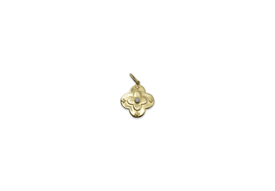 14K Gold Single Diamond Mini Clover Charm