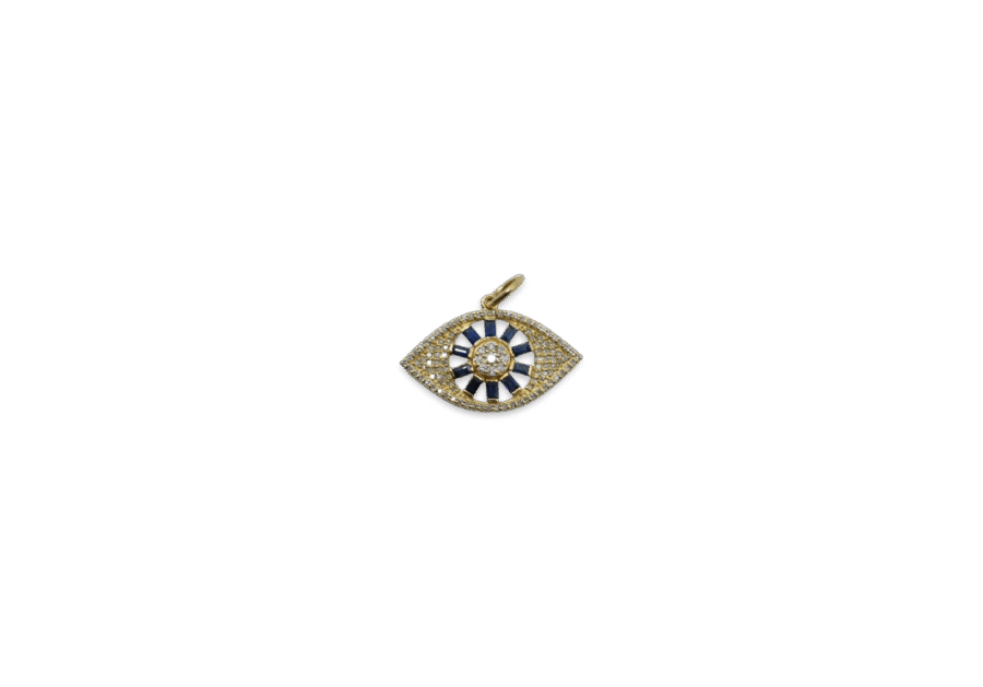 14K Gold Diamond & Sapphire Baguette Evil Eye Charm