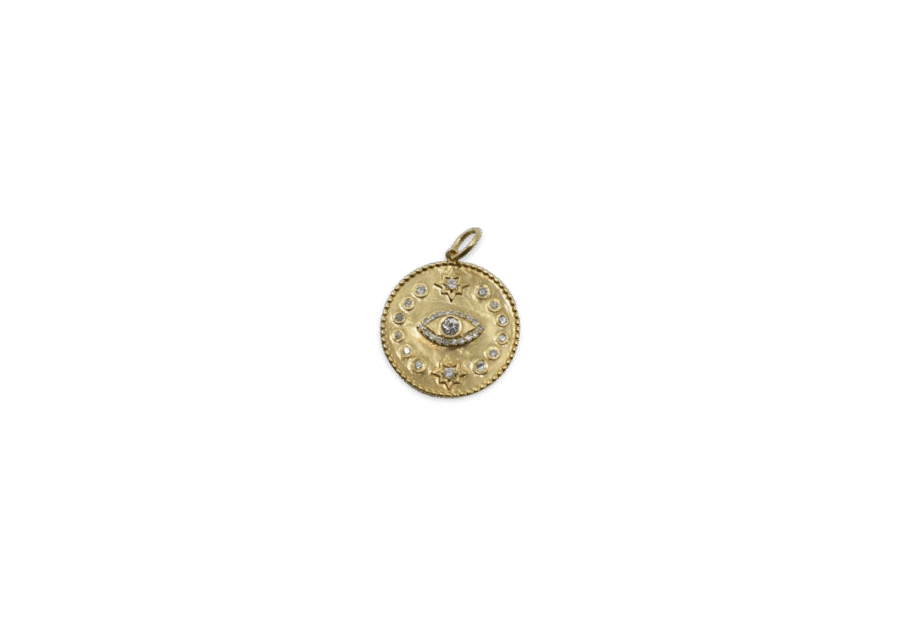 14K Gold Diamond Evil Eye & Starburst Disc Charm